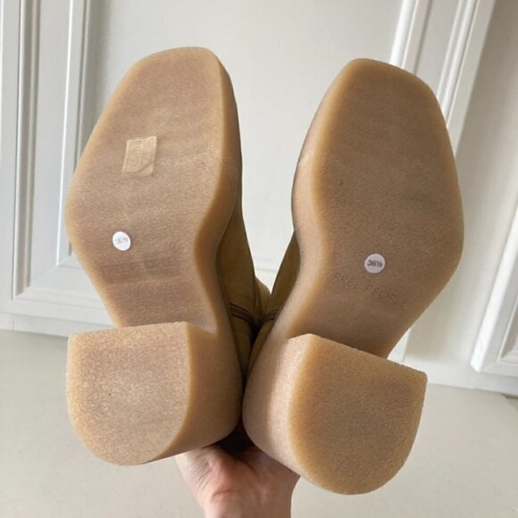 NWOT Free People Gigi Beige Suede Heeled Ankle Boots Sz 36.5 - Picture 8 of 9